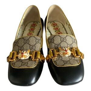 Gucci Black and Gold Heels with Tiger Detail